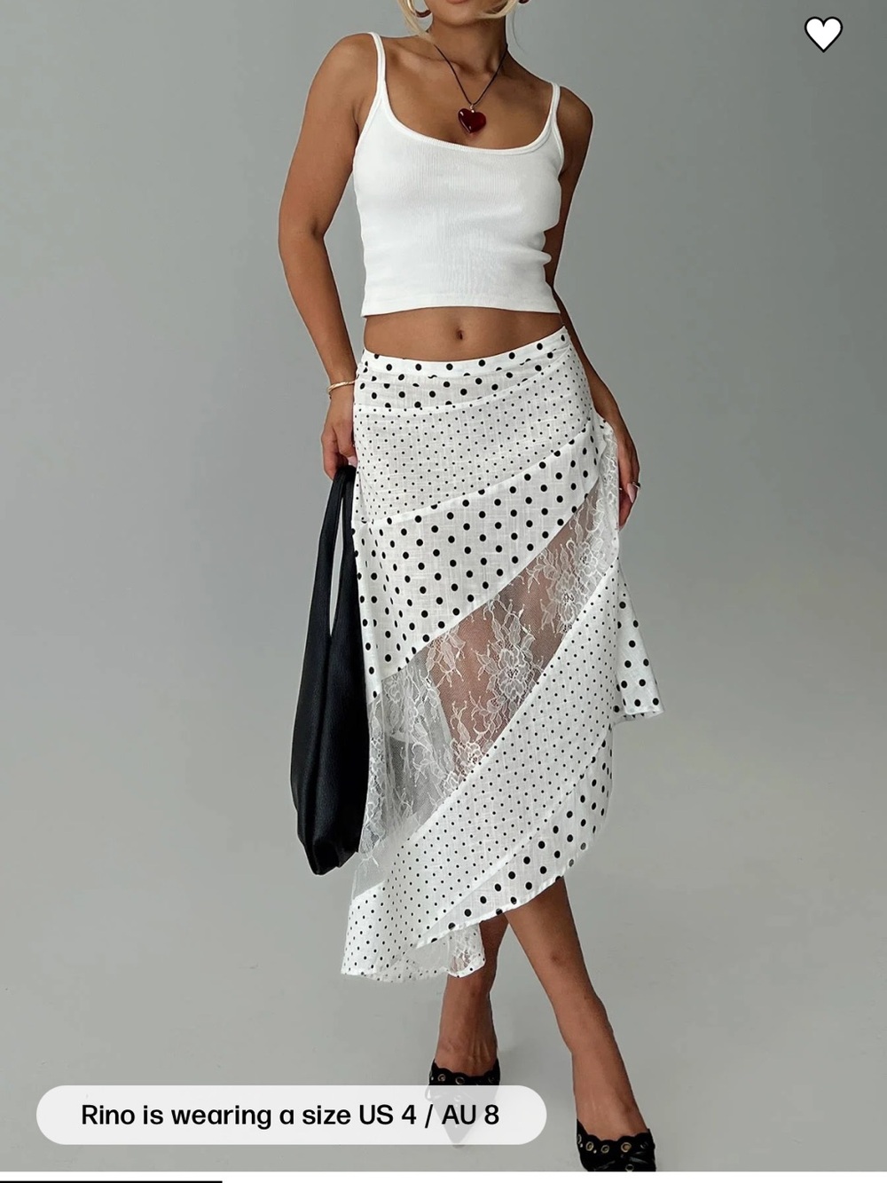 Princess Polly white Polka Dot Lace Paneled Midi Skirt
